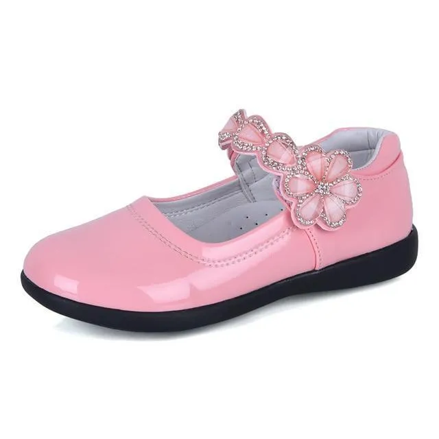 Patent Rhinestone Princess School Shoes for Girls
