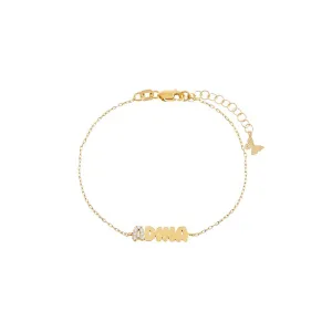 Pave Accented Flat Bubble Letter Nameplate Bracelet