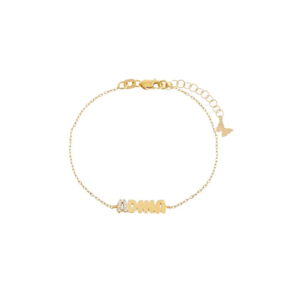 Pave Accented Flat Bubble Letter Nameplate Bracelet