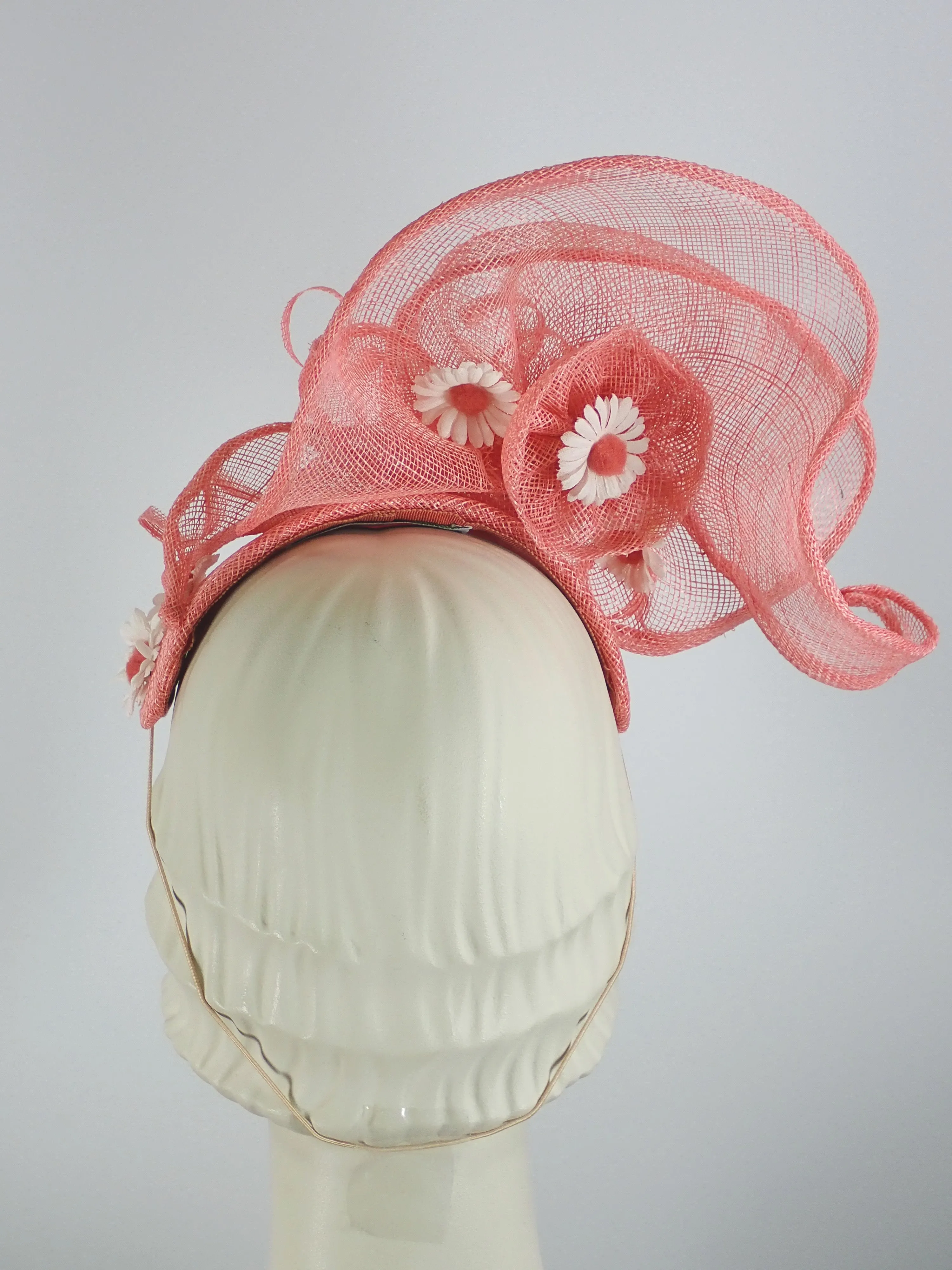 Peach Coral Sinamay Fascinator Hat for Women