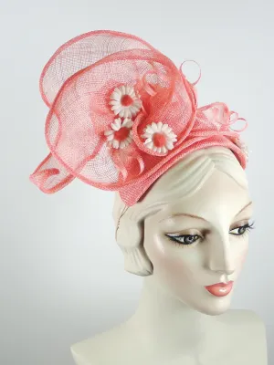 Peach Coral Sinamay Fascinator Hat for Women