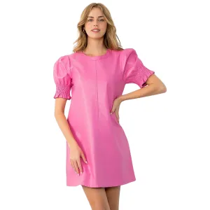 Pink Short Sleeve Leather Dress