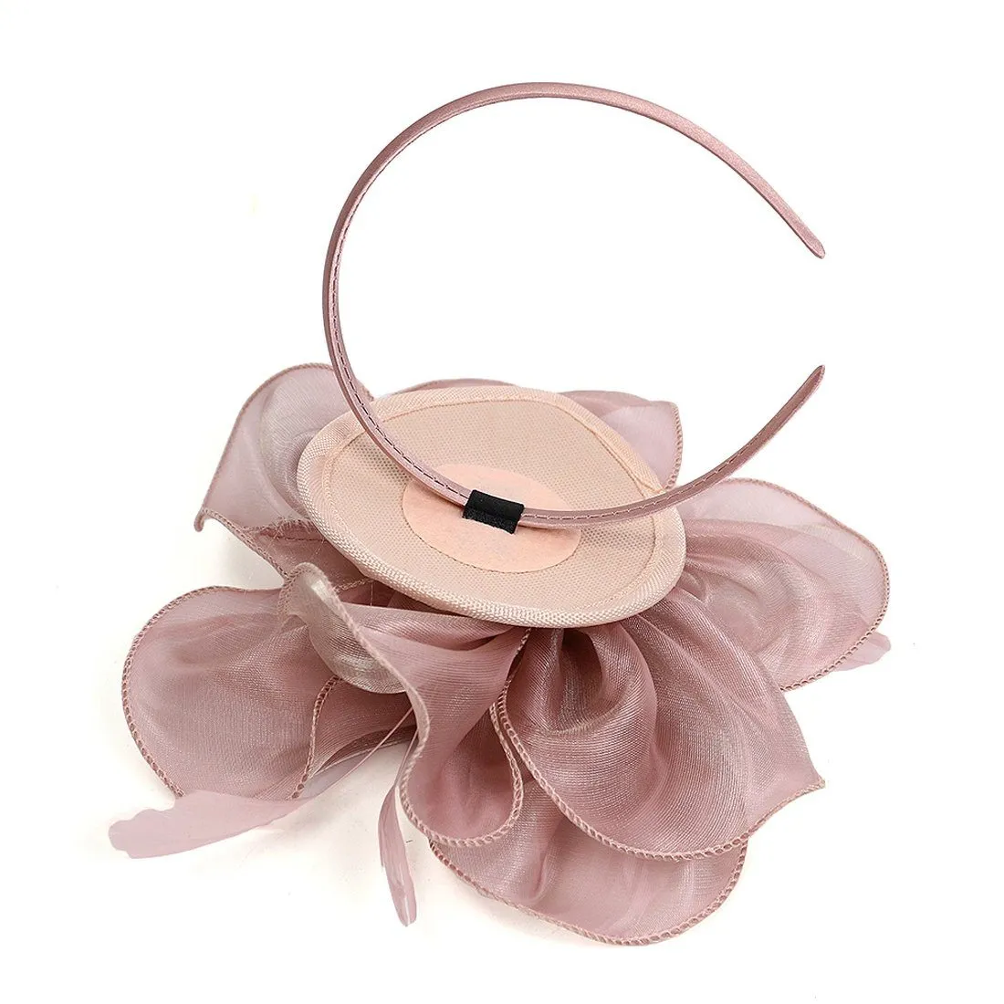 Pink Wedding Fascinator Hat Women Feather Flower Hair Band Church Tea Party Headdress