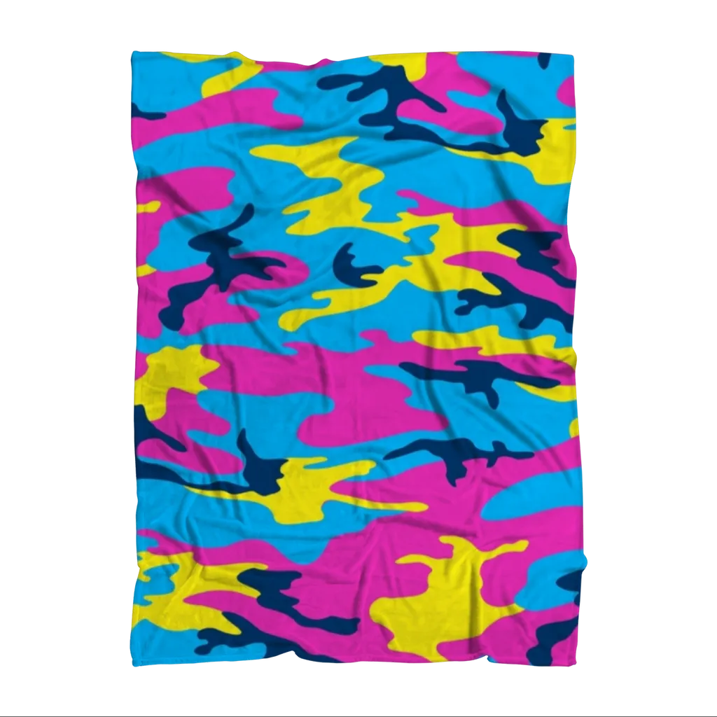 Pink Yellow Blue Camo Premium Adult Blanket