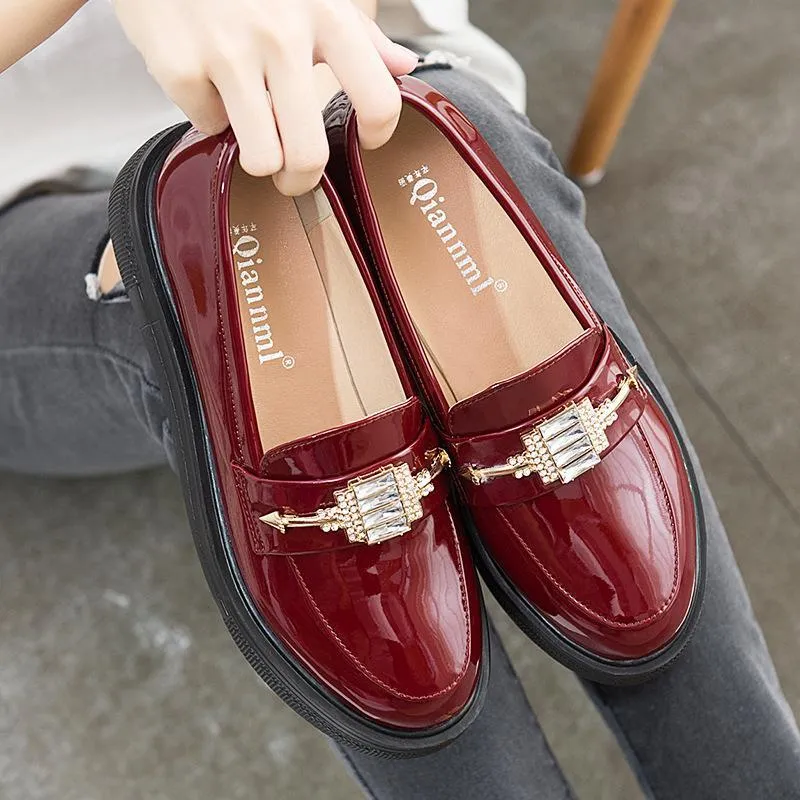 Platform Shoes Women Patent Leather Loafers