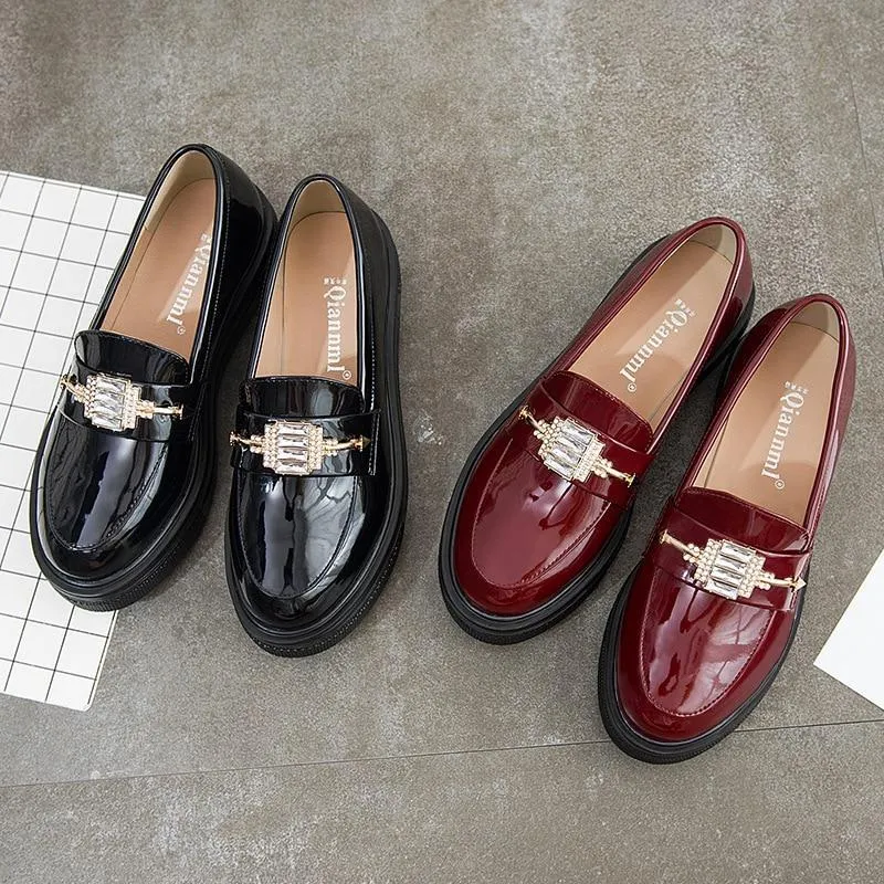 Platform Shoes Women Patent Leather Loafers