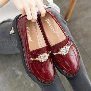 Platform Shoes Women Patent Leather Loafers