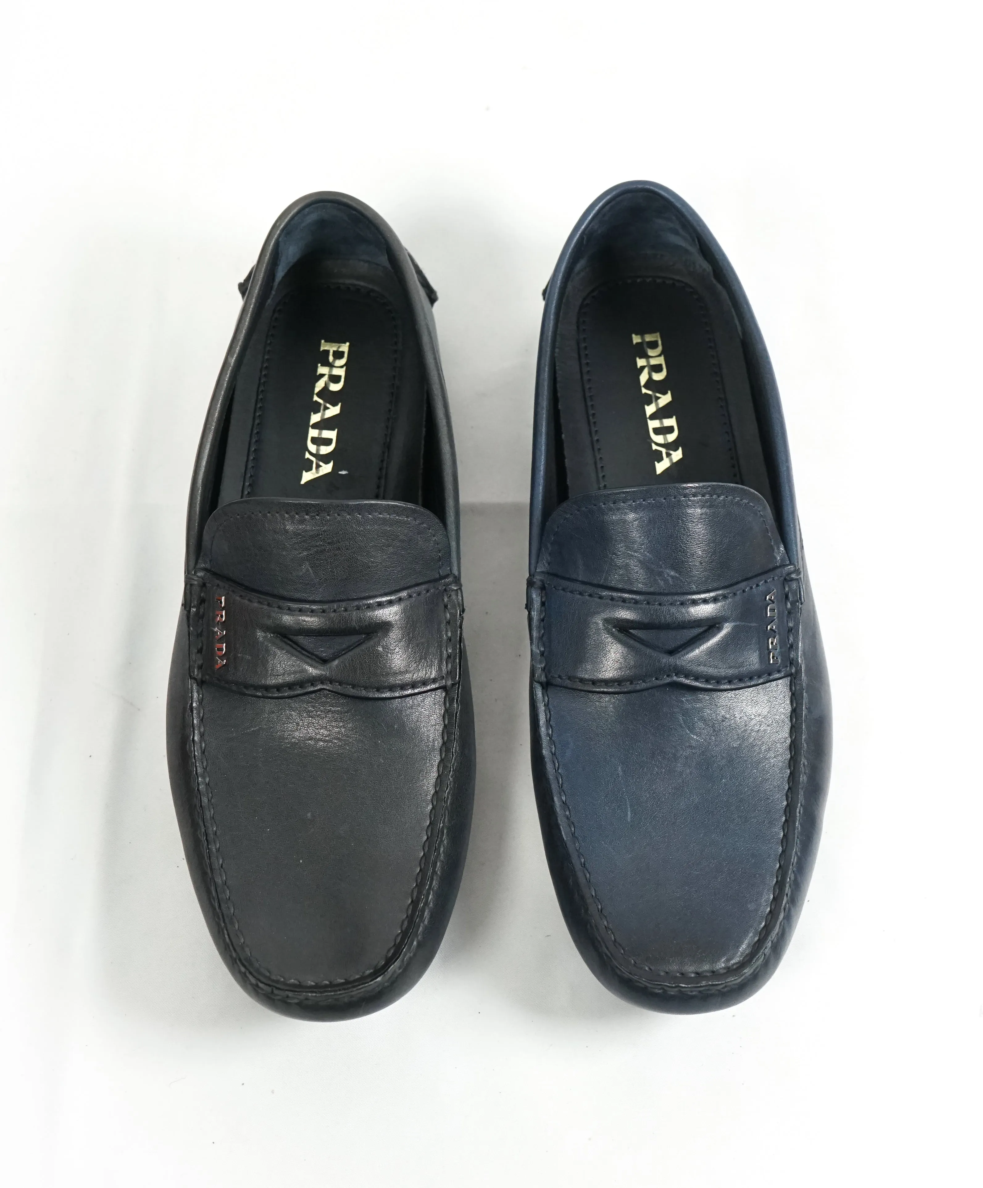 PRADA - Blue Penny Loafers With Silver Logo Lettering - 8