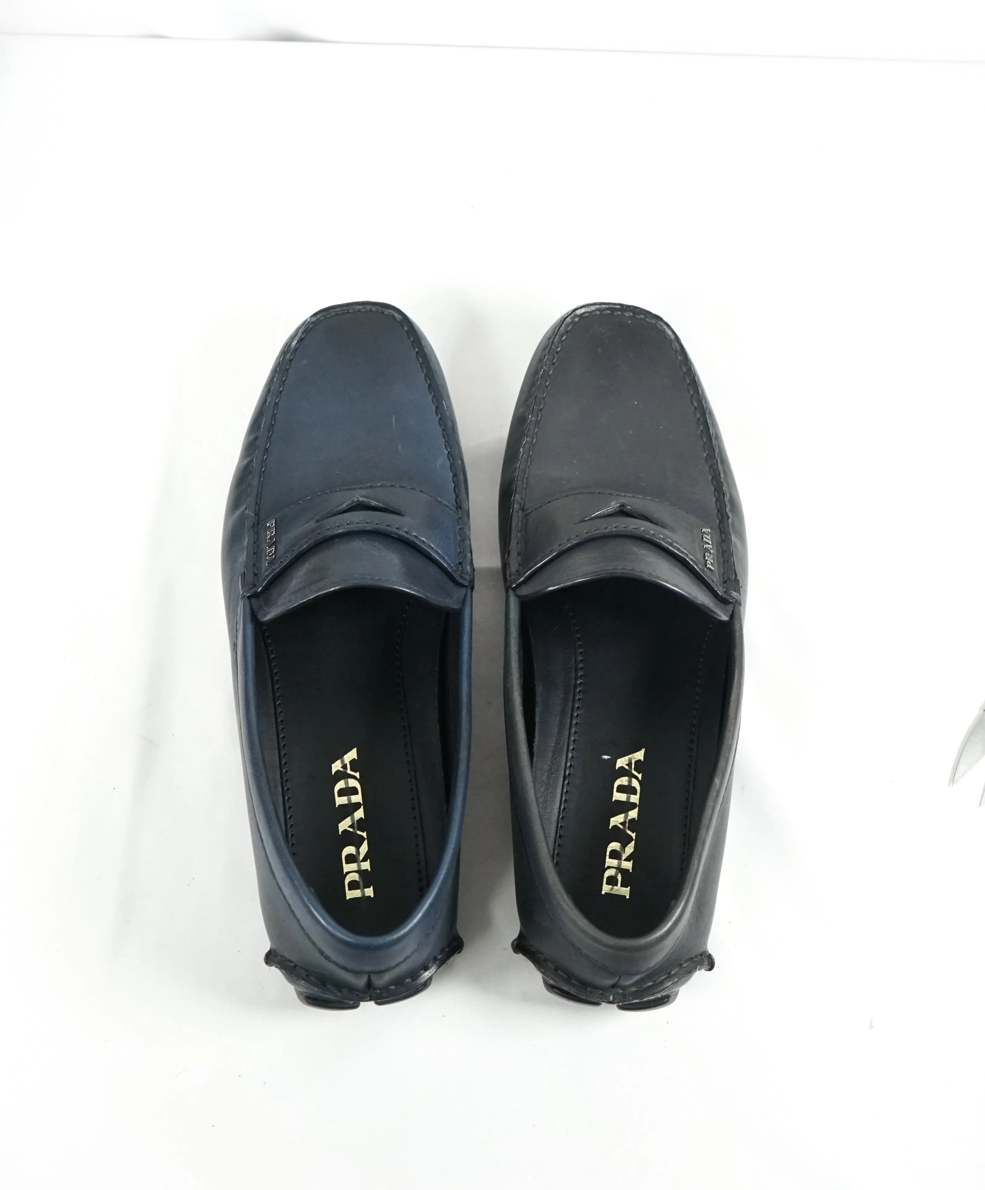 PRADA - Blue Penny Loafers With Silver Logo Lettering - 8