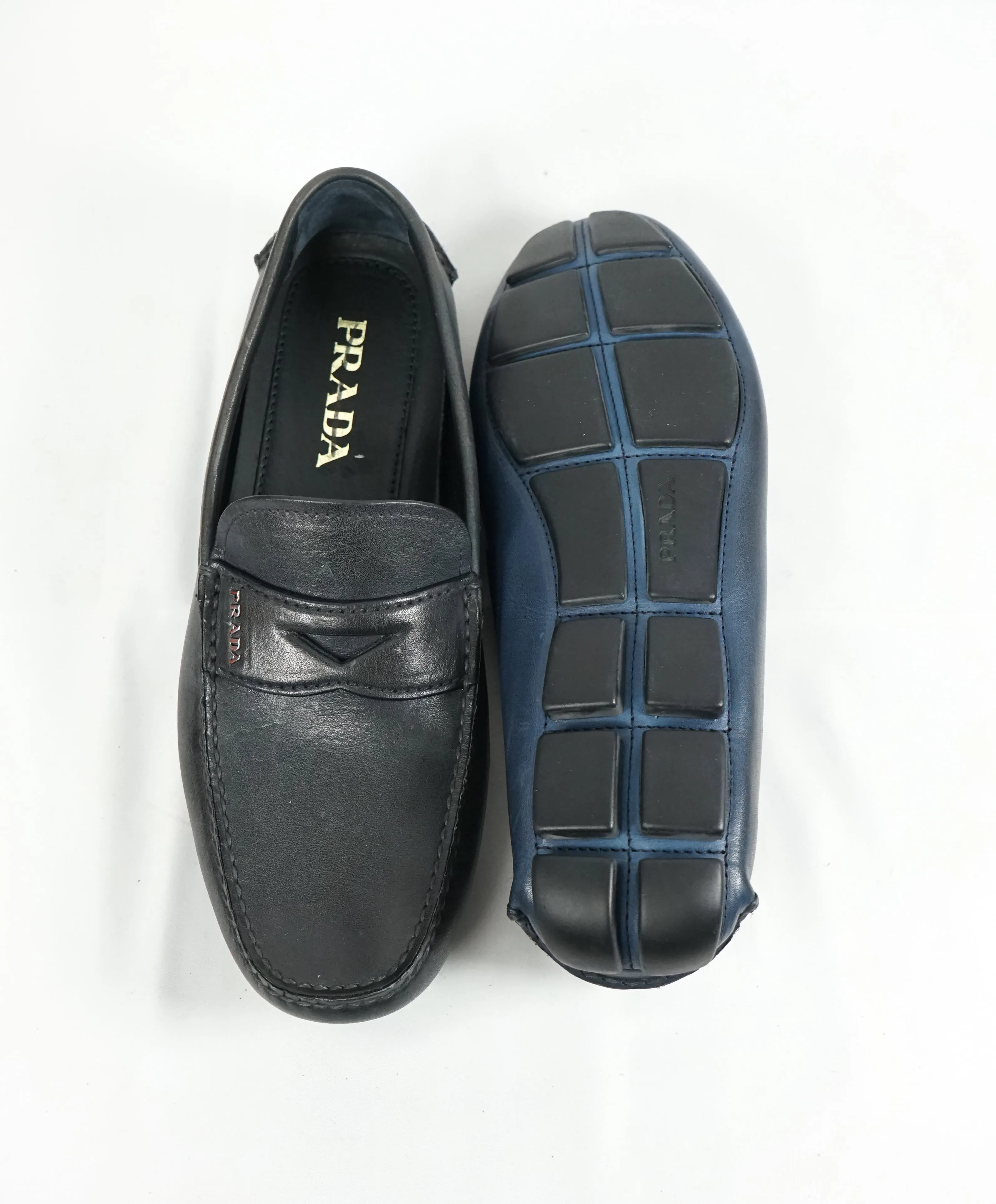 PRADA - Blue Penny Loafers With Silver Logo Lettering - 8