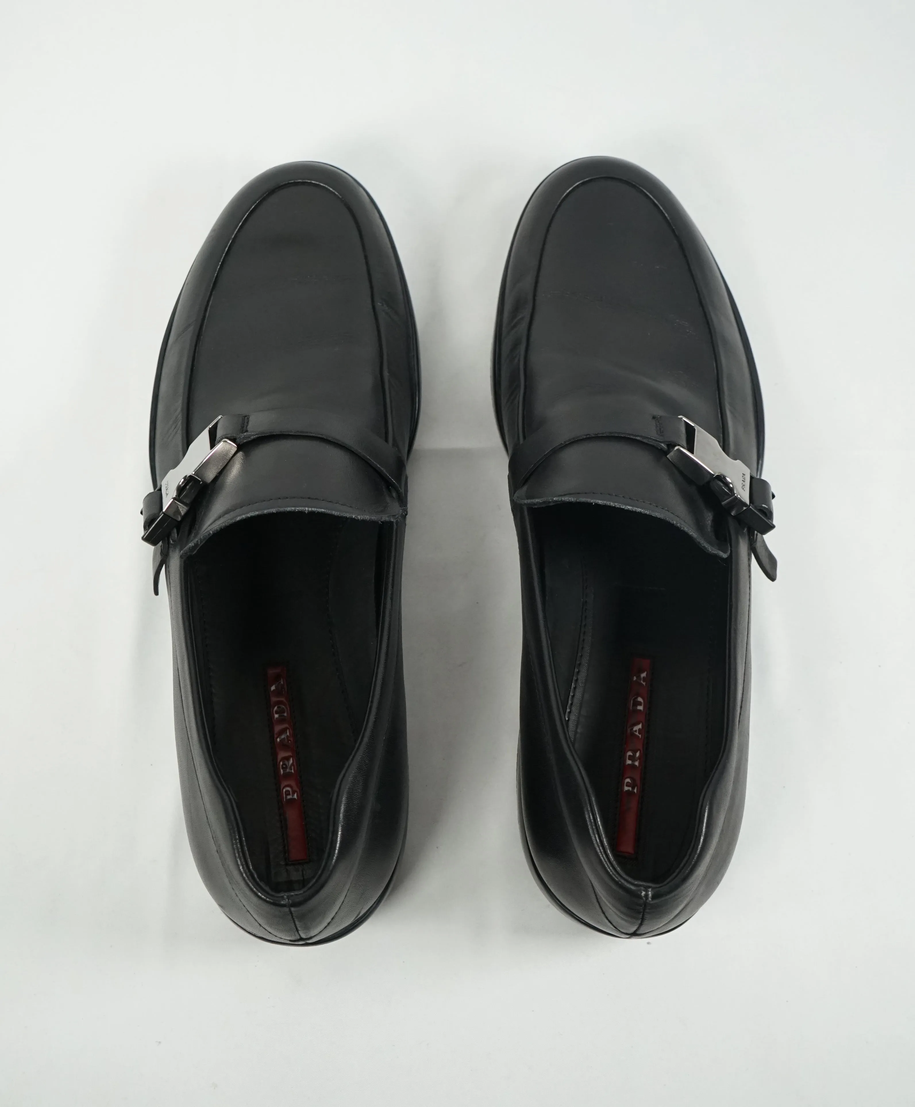 PRADA - Linea Rossa Engraved Logo Buckle Loafers  - 12