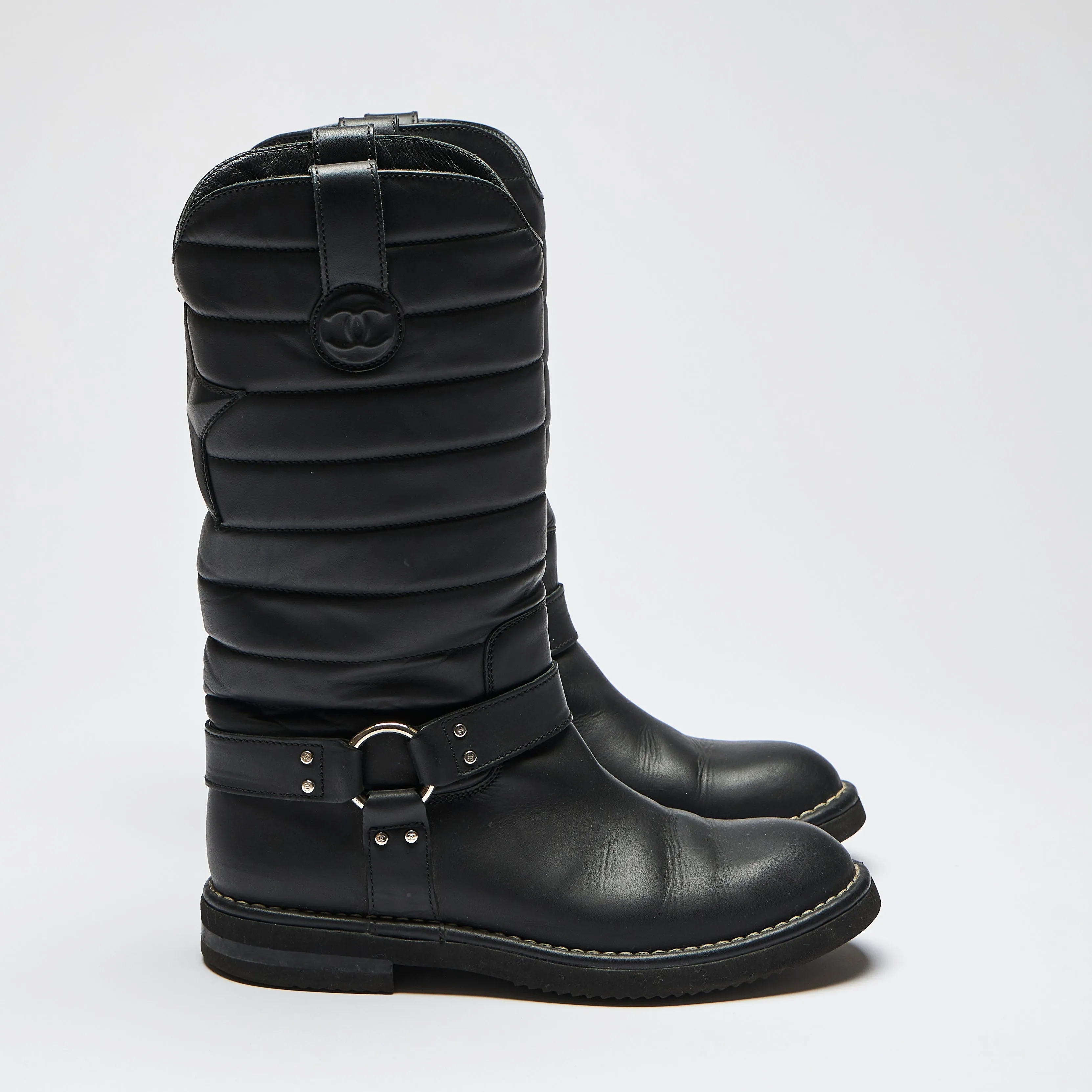 Pre-Loved Chanel™ Black Quilted Leather Mid Boots Size 38.5