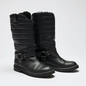 Pre-Loved Chanel™ Black Quilted Leather Mid Boots Size 38.5