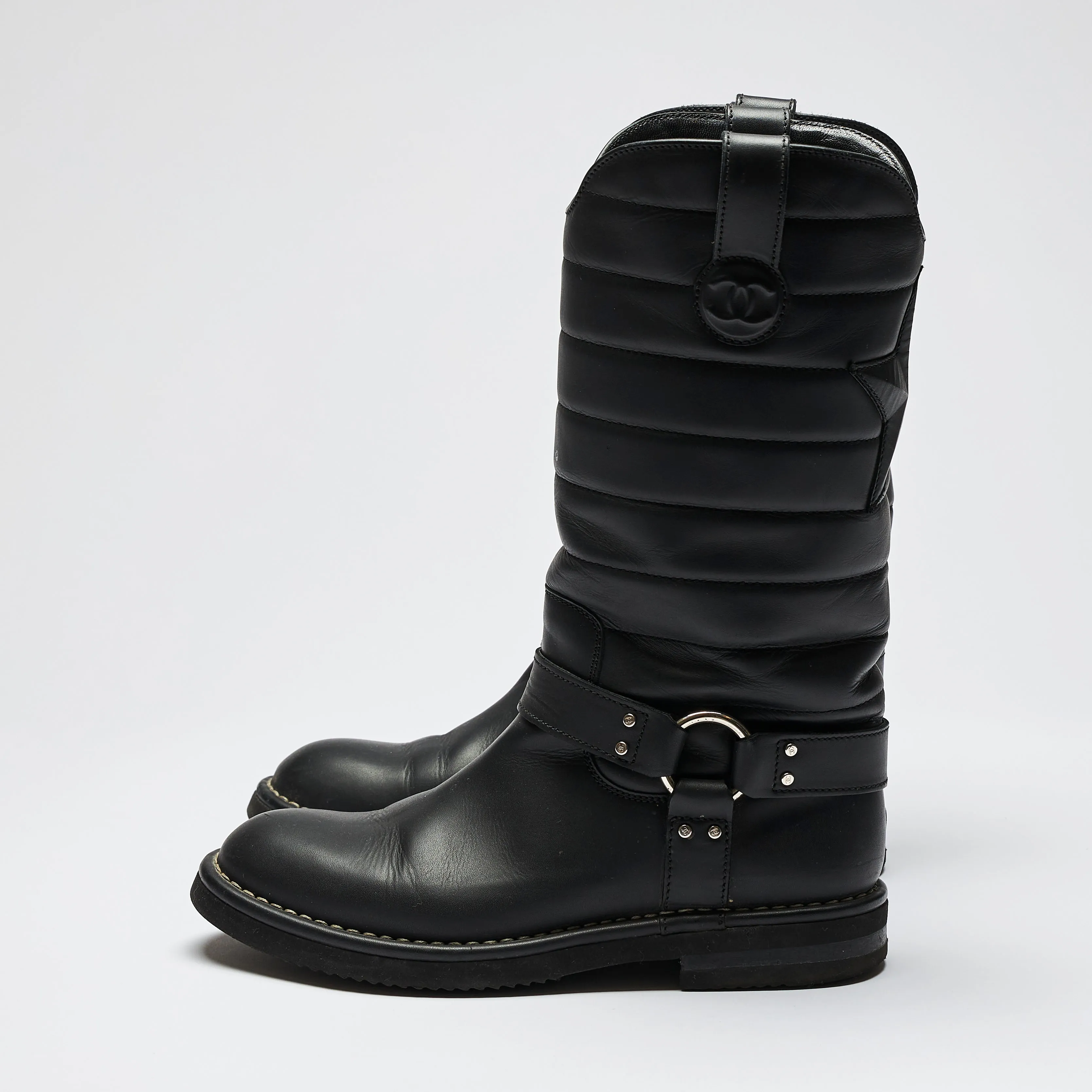 Pre-Loved Chanel™ Black Quilted Leather Mid Boots Size 38.5