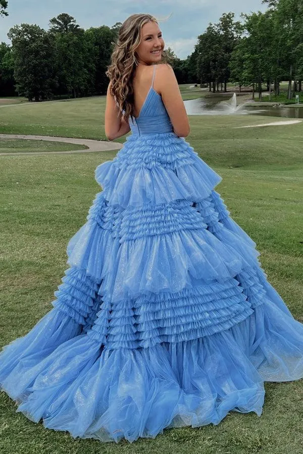 Princess Pink Tiered Layers Tulle Long Prom Dress Formal Gown TP1153