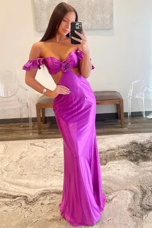 Purple Off The Shoulder Sexy Prom Dress Mermaid Evening Dress TP1313