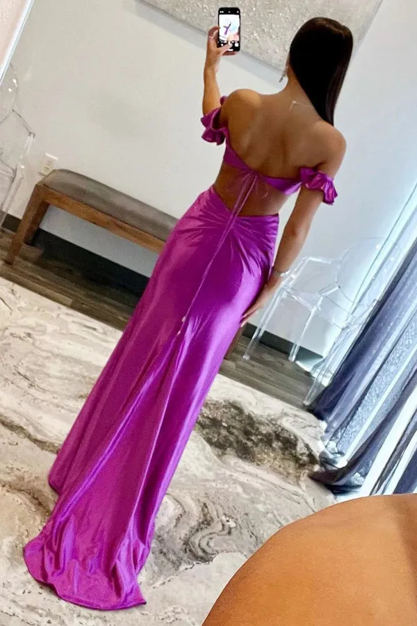 Purple Off The Shoulder Sexy Prom Dress Mermaid Evening Dress TP1313