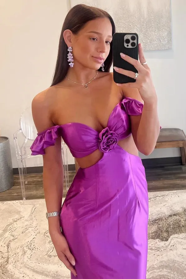 Purple Off The Shoulder Sexy Prom Dress Mermaid Evening Dress TP1313