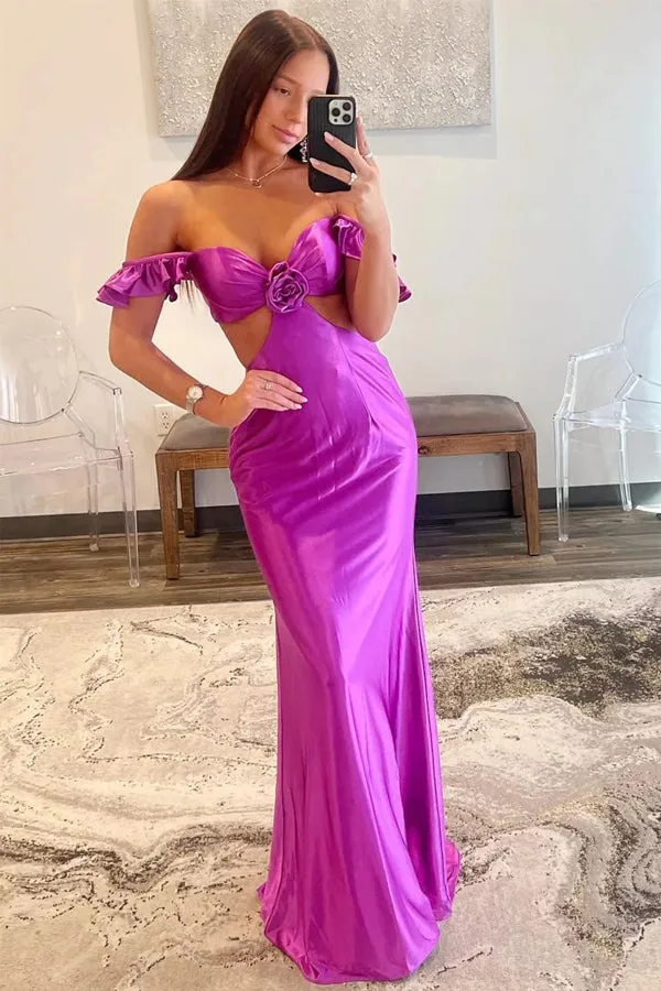 Purple Off The Shoulder Sexy Prom Dress Mermaid Evening Dress TP1313