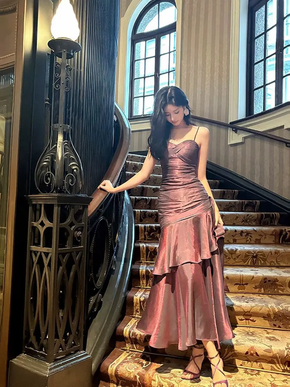 Purple Satin Straps Mermaid Long Formal Dress, Purple Prom Dress Evening Dress