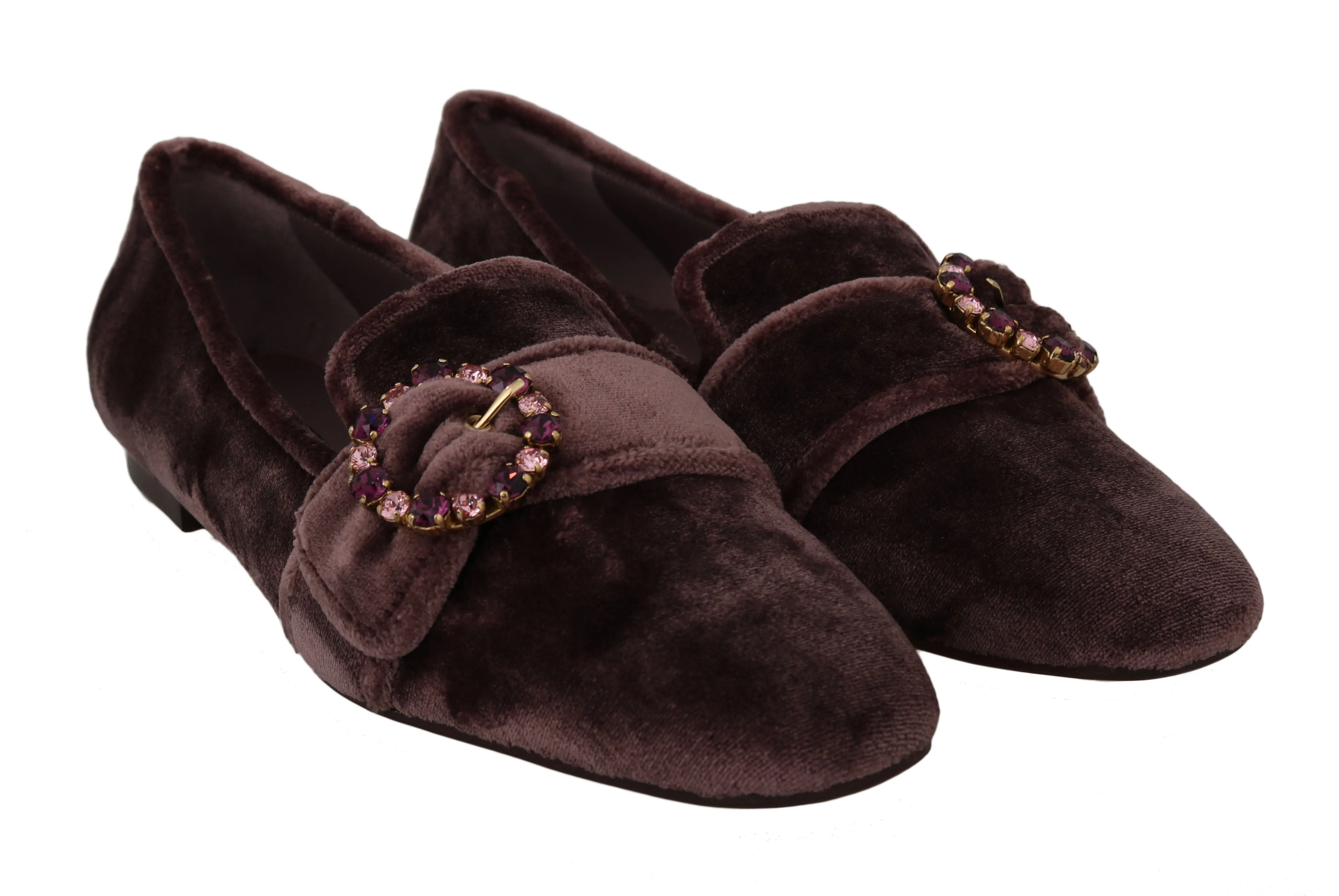 Purple  Velvet Pink Crystal Loafers