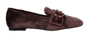 Purple  Velvet Pink Crystal Loafers