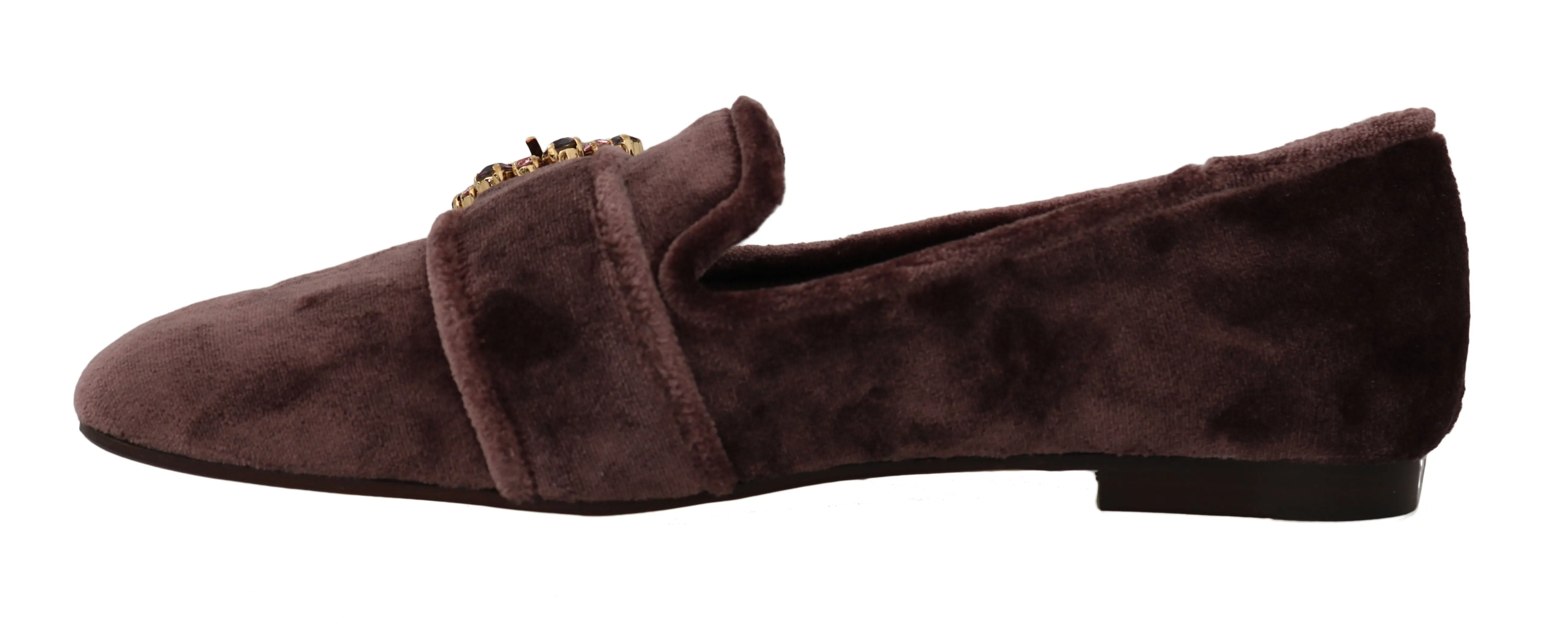 Purple  Velvet Pink Crystal Loafers