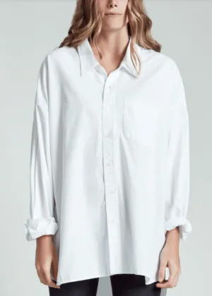 R13 Drop Neck Oxford Shirt in White