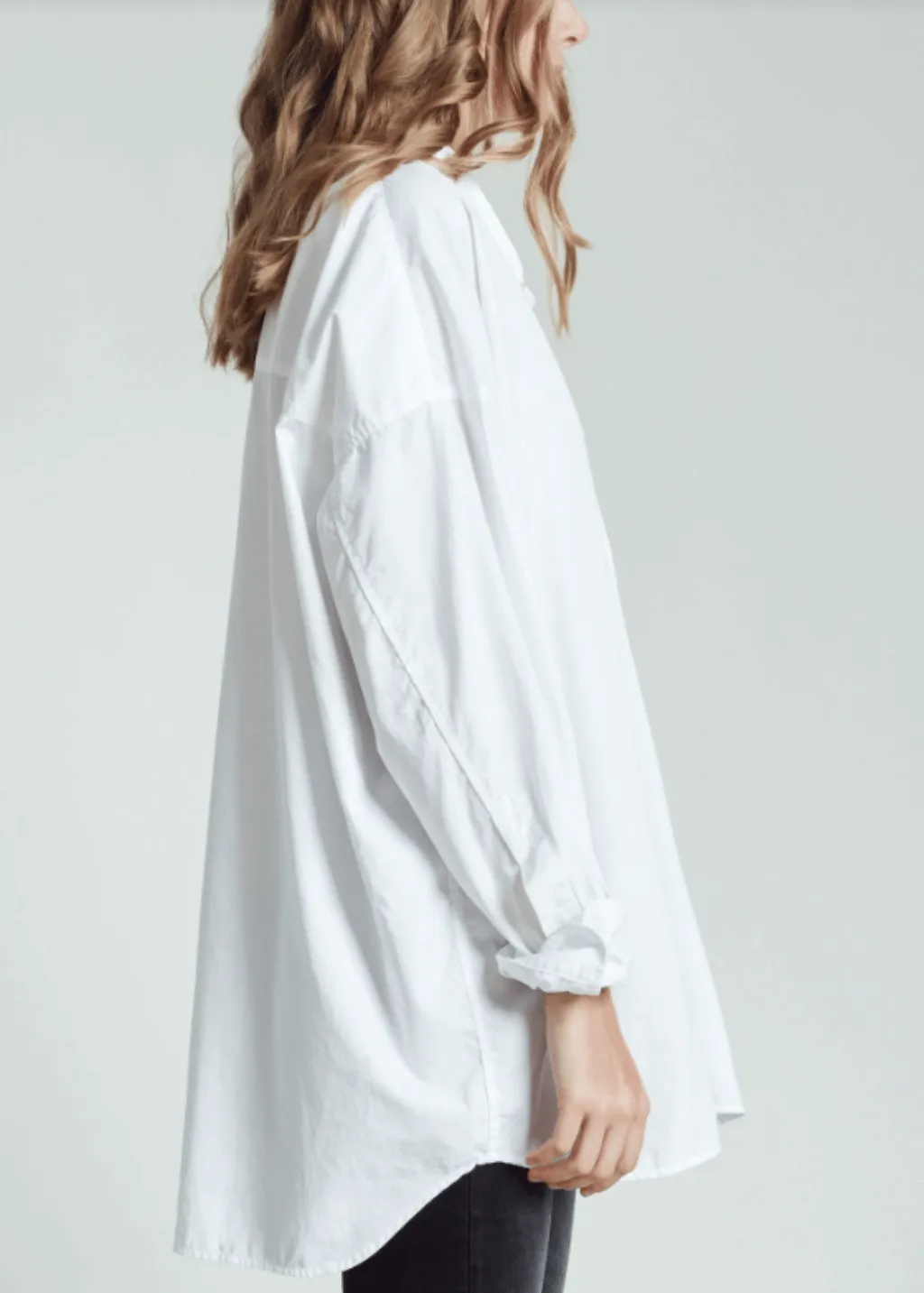 R13 Drop Neck Oxford Shirt in White
