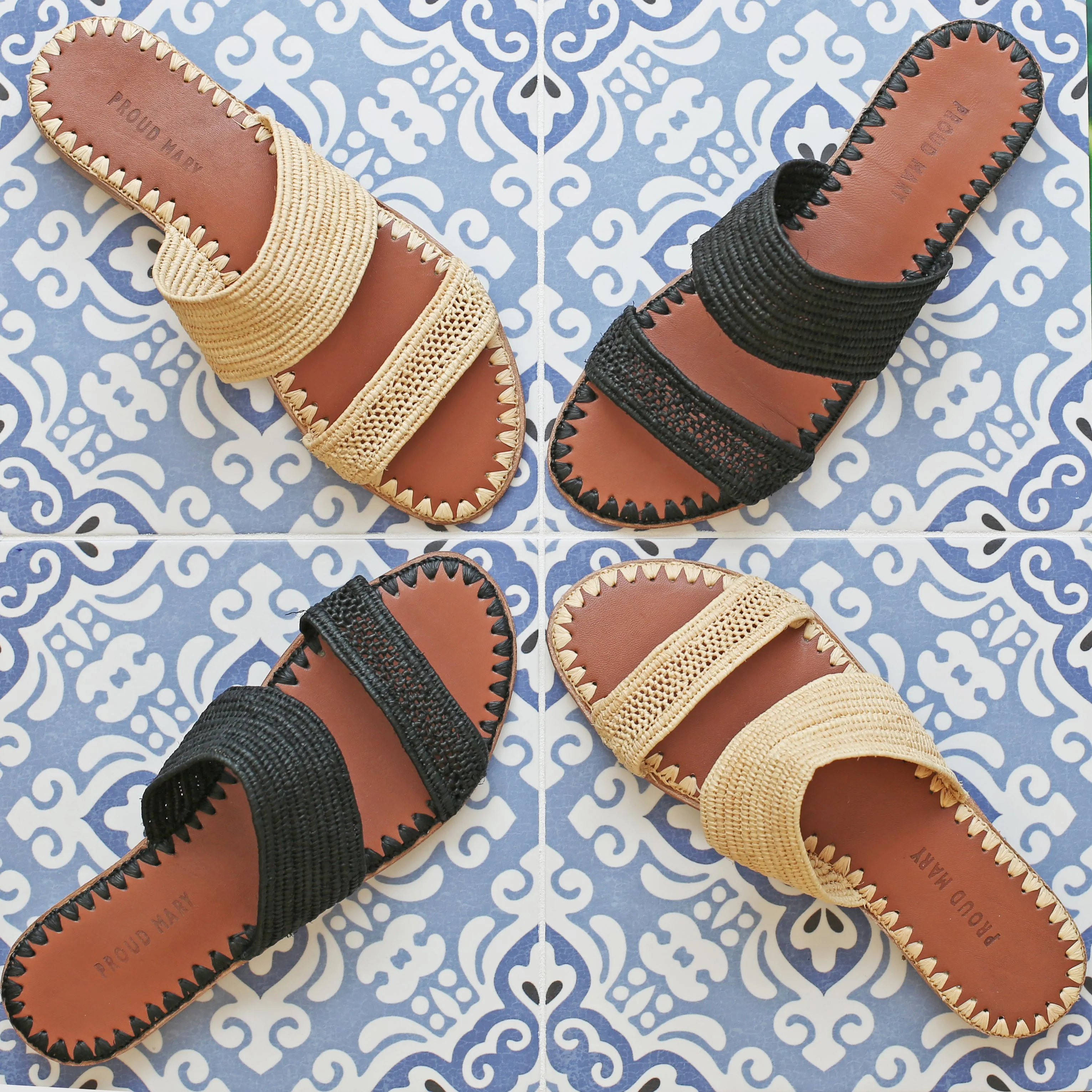 Raffia Two-Strap Slide (Black)