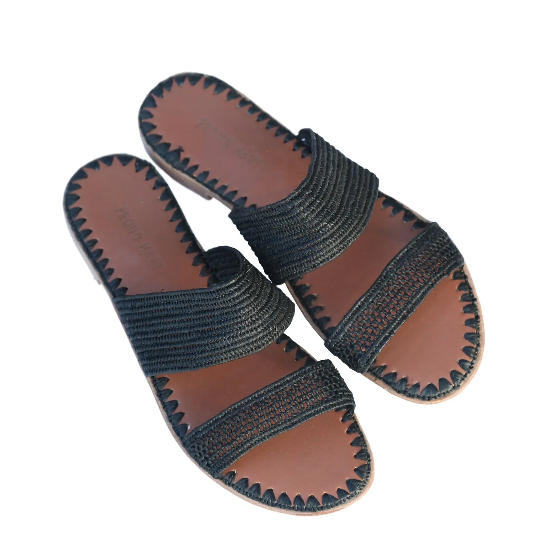 Raffia Two-Strap Slide (Black)
