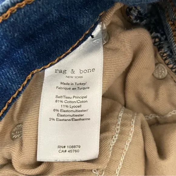 Rag &amp; Bone Hi Rise Ankle Skinny Jeans in Lenox Womens Size 27 Raw Hem