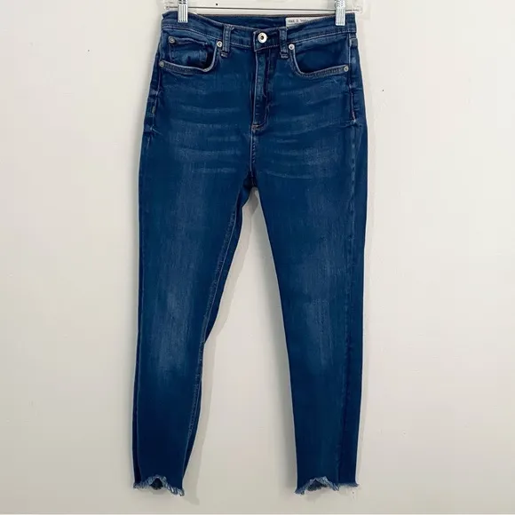 Rag &amp; Bone Hi Rise Ankle Skinny Jeans in Lenox Womens Size 27 Raw Hem