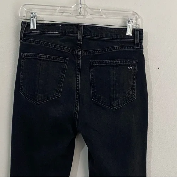 Rag &amp; Bone Hi Rise Ankle Skinny Jeans in Rock  w/Holes Womens Size 27 Black