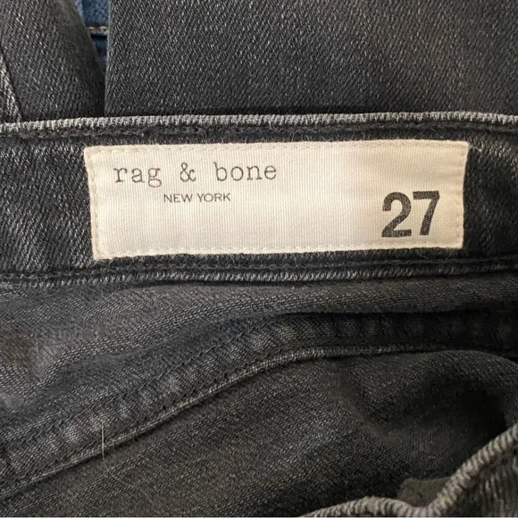 Rag &amp; Bone Hi Rise Ankle Skinny Jeans in Rock  w/Holes Womens Size 27 Black