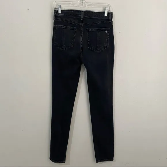 Rag &amp; Bone Hi Rise Ankle Skinny Jeans in Rock  w/Holes Womens Size 27 Black