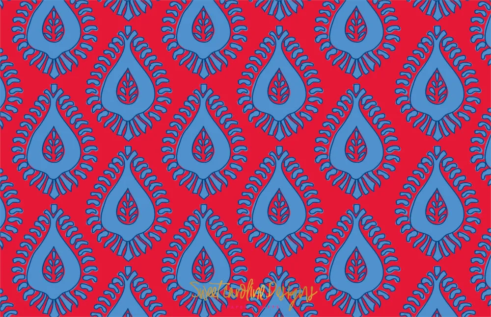 Red Blue Paisley Stationery