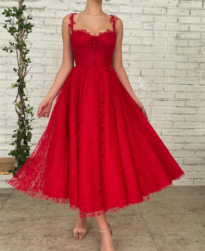 Red Lace Party Prom Dress Tulle Sweet 16 Gown    fg3288