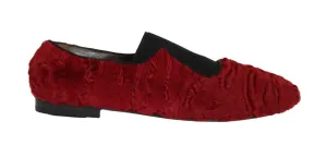 Red Leather Lamb Fur Loafers