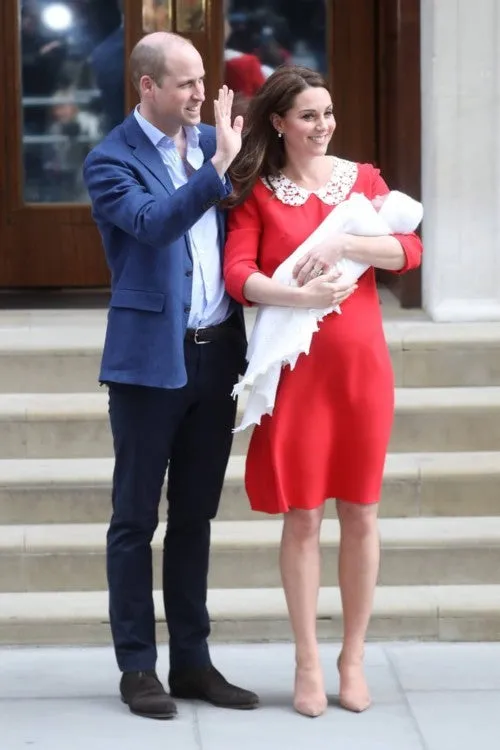 Red Princess Kate Middleton Iconic Lace Vintage Collar Dress Pregnant Prom Celebrity Evening Dress