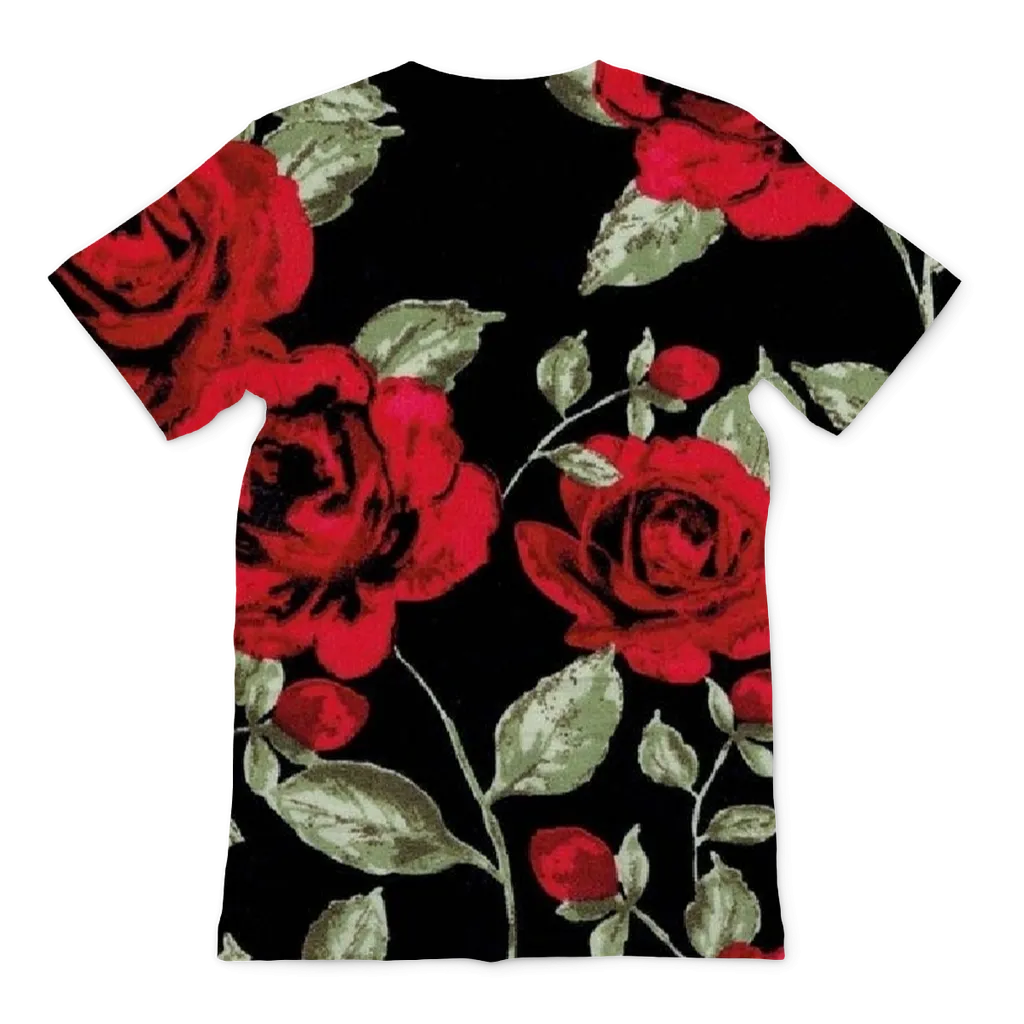 Red Roses on Black Premium Adult T-Shirt