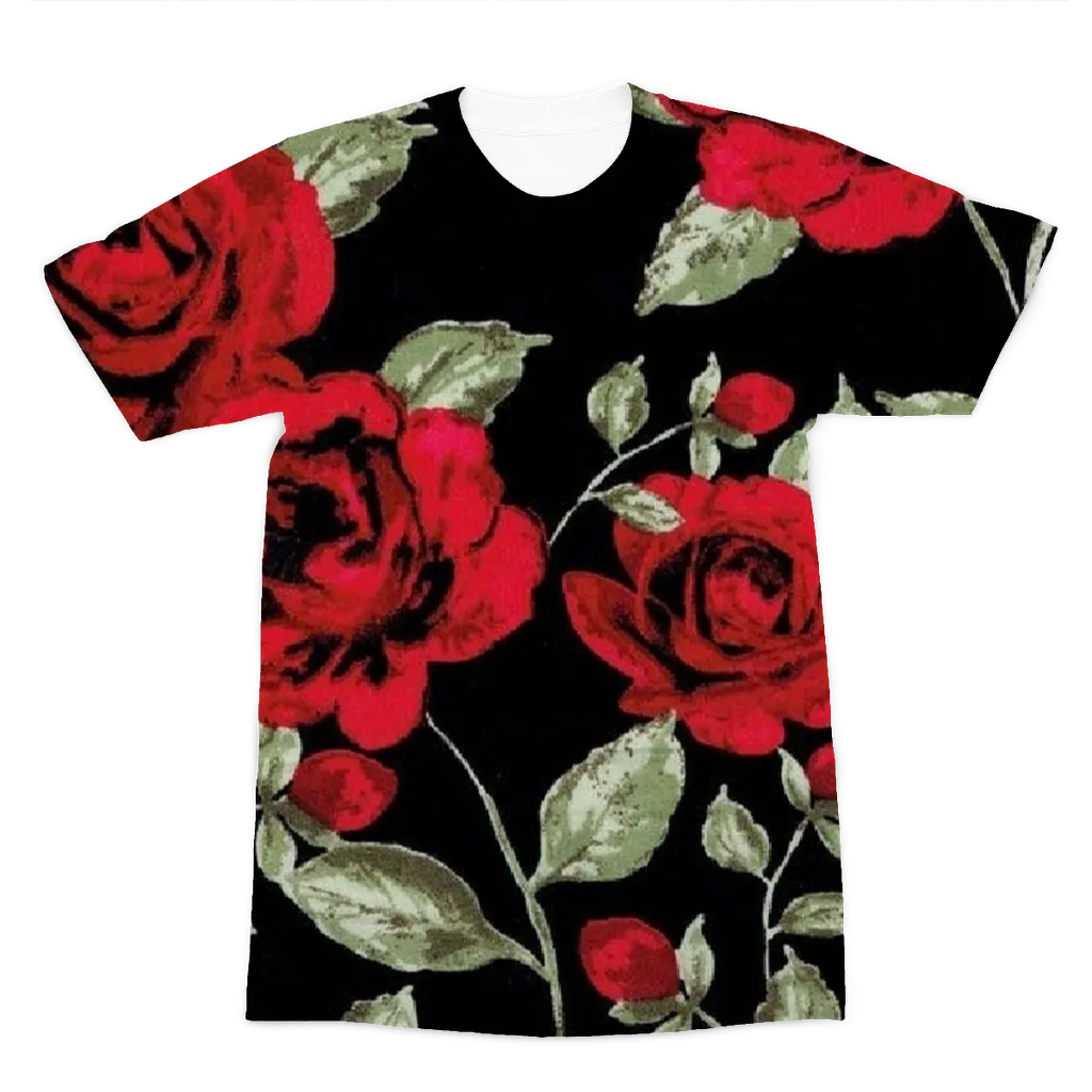 Red Roses on Black Premium Adult T-Shirt