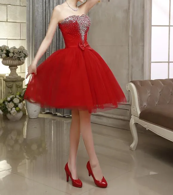 Red Tulle Beaded Sparkle Homecoming Dresses, Lovely Girls Formal Dress, Red Short Prom Dress