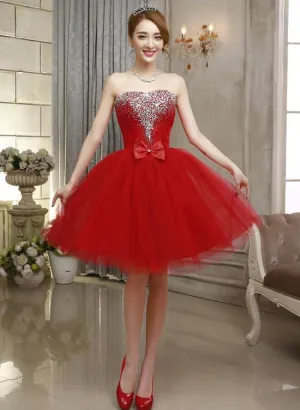 Red Tulle Beaded Sparkle Homecoming Dresses, Lovely Girls Formal Dress, Red Short Prom Dress