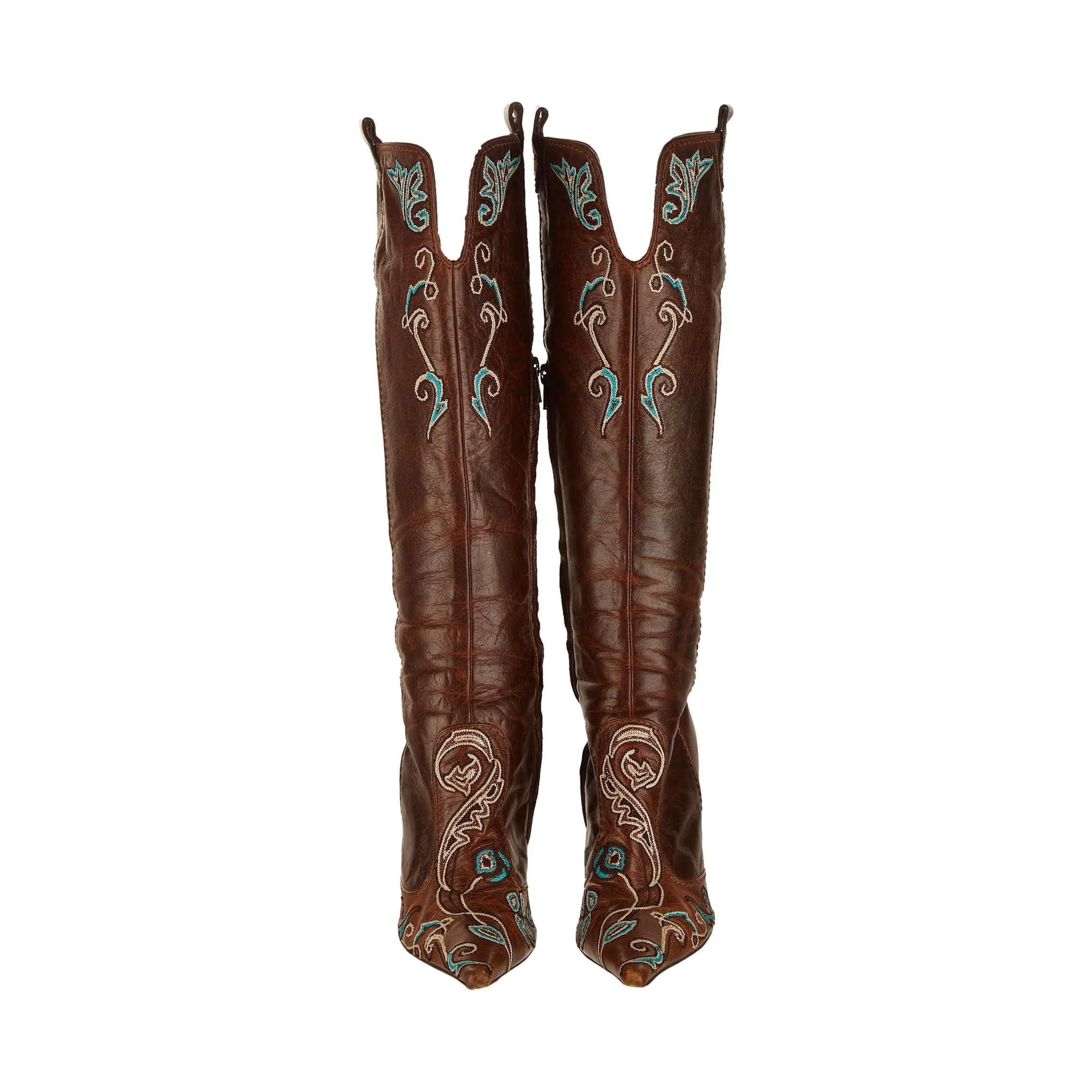 Roberto Cavalli Brown Embroidered Boots