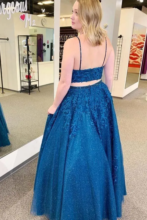 Royal Blue Sparkle Tulle Appliques Two Piece Prom/Formal Dress  PSK095