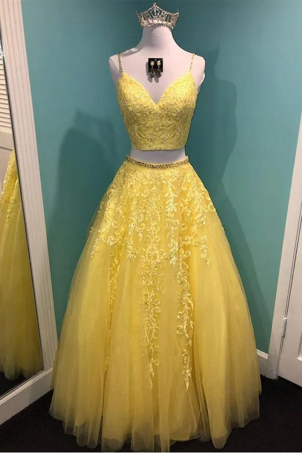 Royal Blue Sparkle Tulle Appliques Two Piece Prom/Formal Dress  PSK095