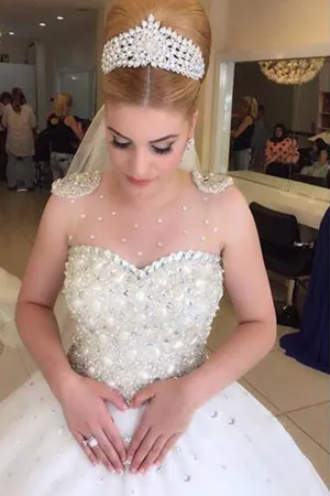 Roycebridal Fabulous Tulle Wedding Dresses with Luxury Rhinestone Illusion Beading, MW207