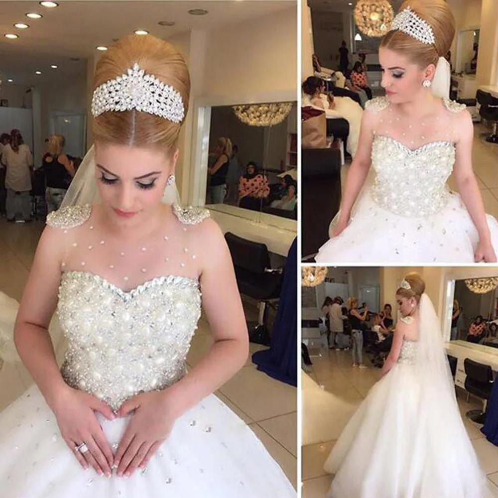 Roycebridal Fabulous Tulle Wedding Dresses with Luxury Rhinestone Illusion Beading, MW207