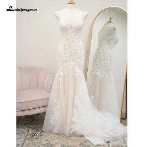 Roycebridal Sexy Women Lace Appliques Mermaid Wedding Dresses Luxury Princess Champagne Boho Bridal Gowns  V Neck